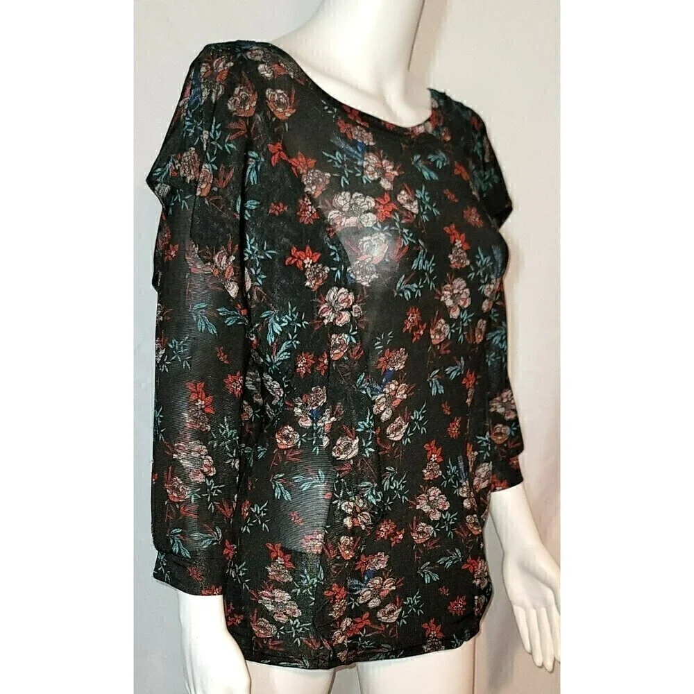 Free People Floral Dock Street Top Stretch Ruffle - Size SP
